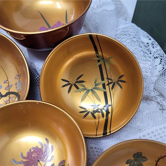 Vintage Wood Lacquer Bowl Set 11 Pc Set SZK - Picture 5 of 16